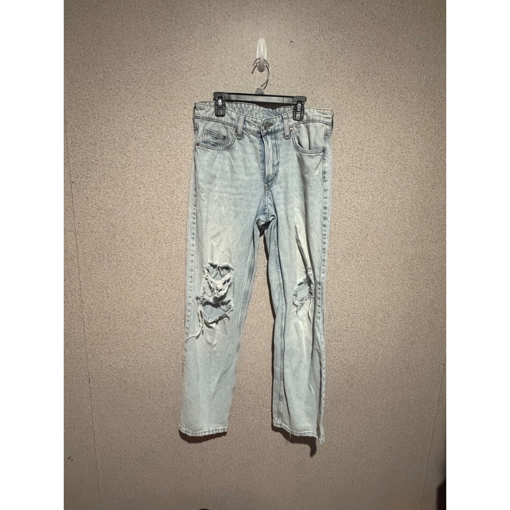 H&M &Denim Baggy Low Waist Distressed Jeans Light Wash Blue Women US 4 EUR 36